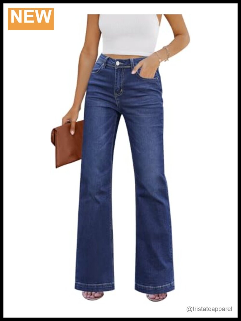 High Rise Wide Leg Flare Jeans Stretchy Denim Pants